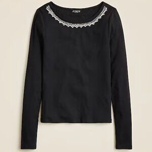 J Crew Vintage Rib Boatneck T-shirt with Embellishments M $80 NWT